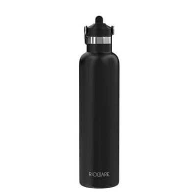 Rioware Riotuff Insulated Stainless Steel 1000Ml Leak Proof Water Bottle 24 Hours Hot And Cold For School,Office,Gym, Sports, Hiking, Trek, Travel For Men & Women -Matt Finish(Black) image