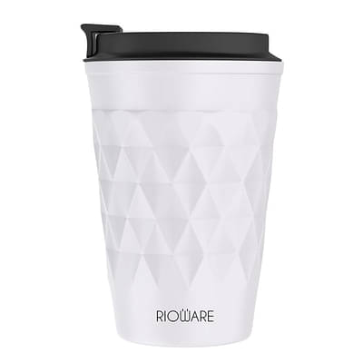 Rioware Vacuum Insulated Travel Coffee Mug With Lid Keeps Cold For 14 Hours And Hot For 8 Hours Hustle-Free Lock System - Stainless Steel 350Ml(White) image