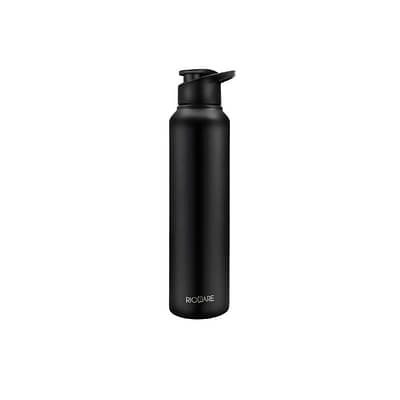 Rioware Water Bottle Stainless Steel 1 Litre Steel Water Bottles For Kids,Girls,Boys,Fridge,School,Gym,Home,Office, Leak Proof & Bpa Free With Sipper Cap-Black-Pack Of 01 image