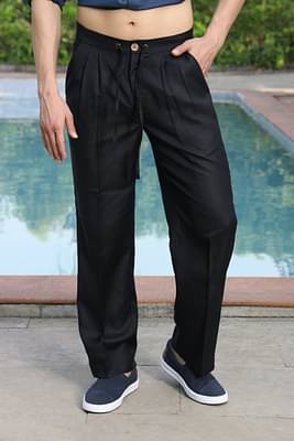 Roar For Good Black Hemp Men's Casual Pleated Trouser image