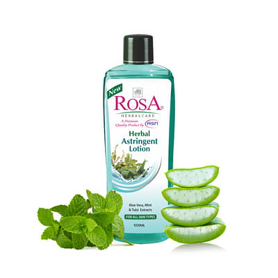 Rosa Astringent Lotion With Aloevera, Mint & Tulsi L Cool, Aromatic And Fresh I Enhances Skin Radiance & Face Glowing I For Soft And Smooth Skin I Pack Of 1-500 Ml image