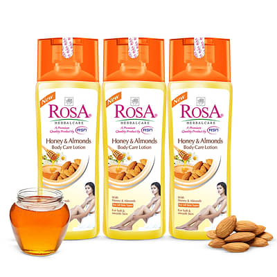 Rosa Honey And Almond Lotion With Vitamin -E L For Fatty Acids, Soften And Soothe ,Deep Hydration, Dry Or Rough Skin I Pack Of 3-100 Ml image