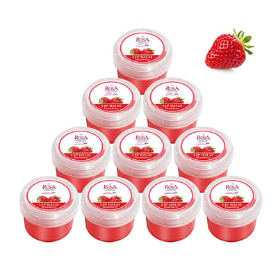 Rosa Lip Balm - Strawberry With Cocoa Butter & Lavender Oil I Soothe, Moisturize Dry & Remove Dead Skin Lips I Unisex, Pack Of 10-8 G image