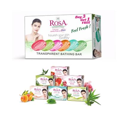 Rosa Transparent Combo Pack Gel Soap I Skin Conditioners For Moisturized Skin I Bathing Bar I For Soft And Smooth Skin I Unisex, 100 Gm (Buy 3- Get 1 Free ) image
