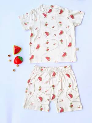 Rustic Tones Bamboo Half Hand T-Shirt Shorts Set - Berries & Melon image