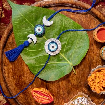 Scrapshala Nazarbattu Plantable Rakhi Lumba Set | Eco-Friendly | Soft On Skin | Grows Into Plant | Roli-Chawal | Handmade In Banaras image