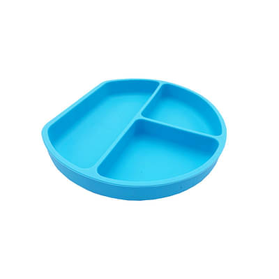 Silicone Grip Self Feeding Dish, Suction Plate, Baby Toddler Plate (Blue) - Blue image