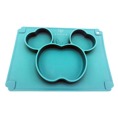 Silicone Grip Self Feeding Dish, Suction Plate, Baby Toddler Plate (Green) - Green image