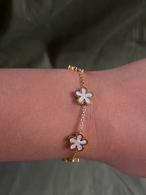 Silver Sutra White Enamel Van Cleef Bracelet | 18K Gold Plated | Hypollergenic | Anti Tarnish image