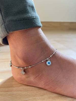 Silversutra Sterling Silver Evil Eye Floral Charm Anklet image