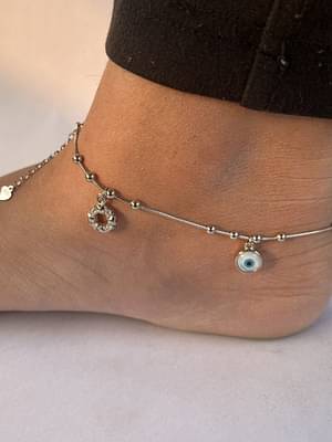 Silversutra Sterling Silver Evil Eye Moon Charm Anklet image