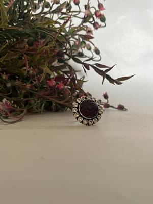 Silversutra Sterling Silver Oxidised Cocktail Ring (Wine Red) image