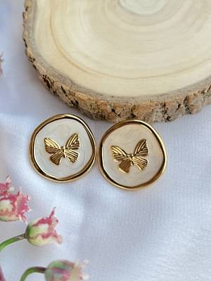 Silversutra White Enamel Butterfly | 18K Gold Plated | Hypollergenic | Anti Tarnish image