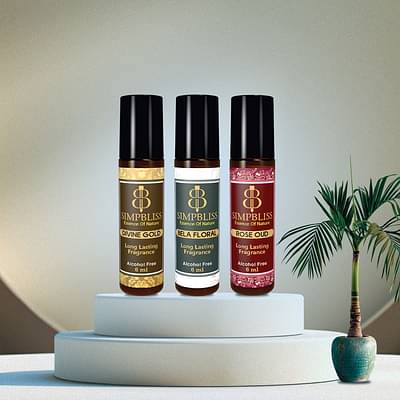 Simpbliss Luxury Rose Oud, Bela Floral And Divine Gold Attar| Sweet Fragrance Oil With Notes Of Flowers | Premium Perfume Oil For Men And Women| Long Lasting Fragrance | Unisex Scents And Attars Combo Set Of 3 X 6 Ml image