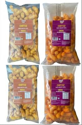 Snack First Baked Corn Puff (2) Masala Chitoz (2) Chitoz, Pack Of 4, No Onion No Garlic, Jain, Puffed Snack, Corn Puffs, Healthy Snack, Namkeen, Each 100G image