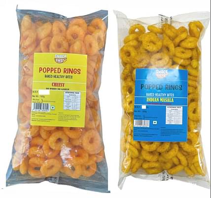 Snack First Popped Ring Cheese & Indian Masala, Pack Of 2, No Onion No Garlic, Jain, Puffed Snack, Corn Puffs, Healthy Snack, Namkeen, Each 100G image