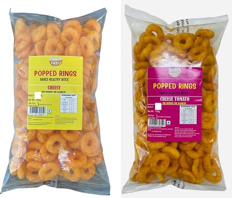 Snack First Popped Ring Cheese & Tomato, Pack Of 2, No Onion No Garlic, Jain, Puffed Snack, Corn Puffs, Healthy Snack, Namkeen, Each 100G image