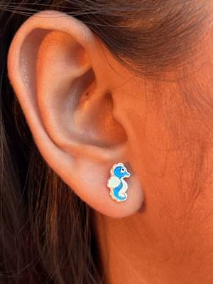 Sterling Silver Enamel Sea Horse Studs | Gifts For Girlfriend | Gifts For Wife | Gifts For Sister image