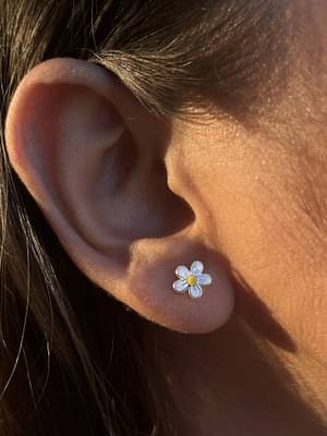 Sterling Silver Enamel White Flower Studs | Gifts For Girlfriend | Gifts For Wife | Gifts For Sister image