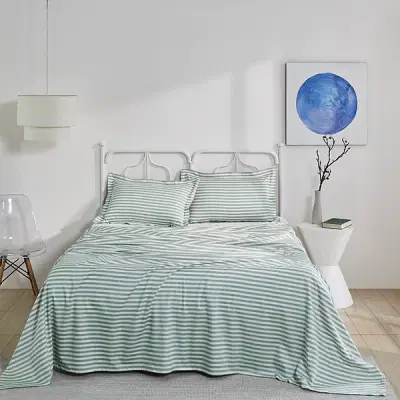 Stripe Plain Bedsheet - 400Tc In Sage Green image