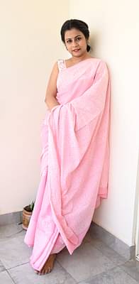 Summer Vacation Collection - Rose Milk- Handblock Print Natural Dyed - Mulmul Cotton Saree image