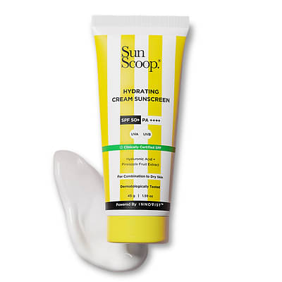 SunScoop Hydrating Cream Face Sunscreen SPF 50+ PA++++ | For Dry Skin, No White Cast, Reduce Tanning | 45 Gm image