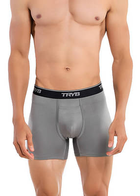 TRYB Mens Sport Performance Stretch Quick Dry Moisture Wicking Athletic Active Square Cut Compression Boxer Trunk (Pack of 2) image