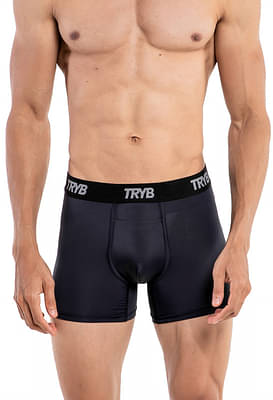 TRYB Mens Sport Performance Stretch Quick Dry Moisture Wicking Athletic Active Square Cut Compression Boxer Trunk image