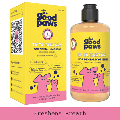 The Good Paws Ta Ta Tartar Dental Hygiene for Dogs and Cats | Oral Care Water Additive | Controls Plaque & Tartar | Freshens Breath | No brushing | Odorless | Tasteless | 300 ml image