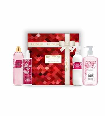 The Love Co Japanese Cherry Blossom Bath And Body Care Gift Box Shower Gel, Room Spray, Hand Wash, Diamond Shimmer Lotion |Pack Of 4 image