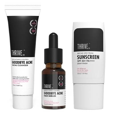 ThriveCo Acne-Free Sun Defense Kit | Sunscreen 30ml, Anti-Acne Serum 10ml & Face Wash 25ml image