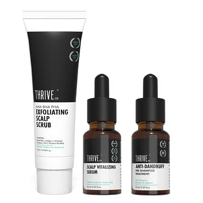 ThriveCo Anti-Dandruff Scalp Repair Kit | Anti Dandruff Pre Shampoo Serum 10ml, Exfoliating Scalp Scrub 25ml & Scalp Vitalizing Serum 10ml image