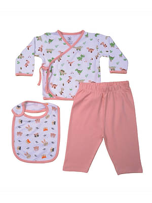 Tiny Lane | Adorable & Comfy Giggle Baby Clothing Set | Dino Jhabla, Legging, Honey Bunny Bib image