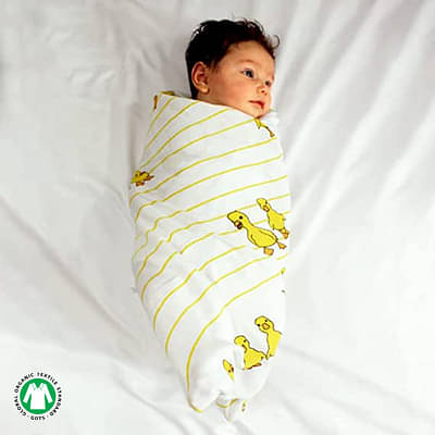 Tinylane 100% Organic Bamboo Cotton Muslin Baby Swaddle Wrapper Duck Print - Multicolor image