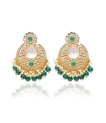 Traditional Gold Plated With Stunning Antique Finish Kundan & Pearl Chandbali Earrings For Women/Girls image