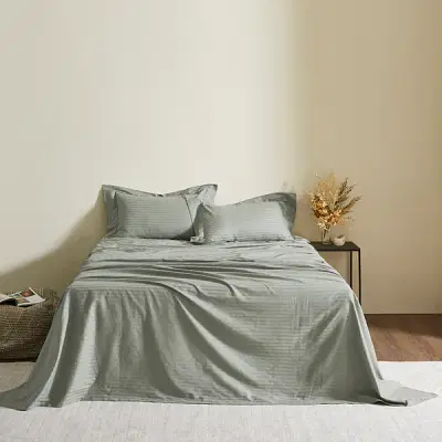 Tree Stitch Plain Bedsheet - 300Tc In Sage Green image