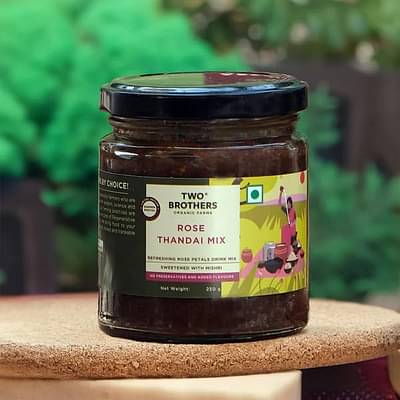 Two Brothers Organic Farm Rose Thandai 200 gm | Pure Taste Of Natural Ingredients | No Artificial Flavors | Rose Petals To Combat Summer Heat image