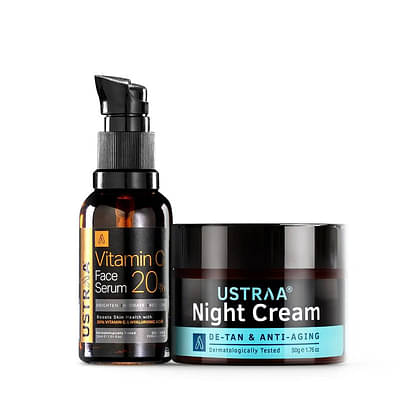 Ustraa Bright Skin Combo (20% Vitamin C Face Serum 30ml & Night Cream with Niacinamide 50g) image