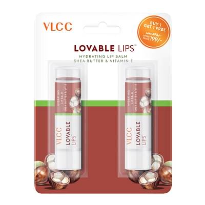 VLCC Lovable Lips Hydrating Lip Balm with Shea Butter & Vitamin E - Buy One Get One 9gm image