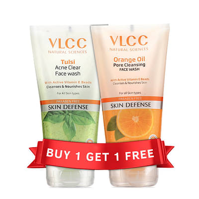 VLCC Tulsi Acne Clear Face Wash With Free Orange Oil Pore Cleansing Face Wash - With Buy One Get One - 300 Ml image