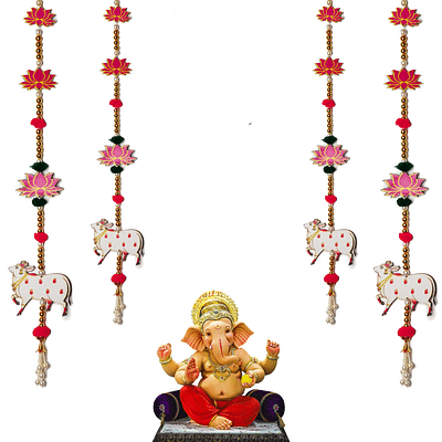 Vaastu Pichwai Door Hanging For Door Entrance/Temple |Festive Décor | Temple Toran - Red | 2 Strings image