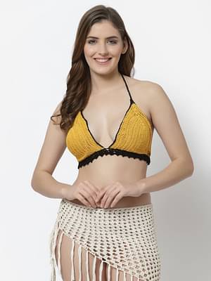 Velvery Handmade Crochet Beachwear Coverup - Yellow image