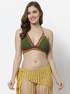 Velvery Handmade Crochet Beachwear Top -  Green image