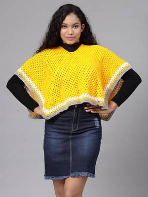 Velvery Yellow Marigold Crochet Sleeveless Poncho image