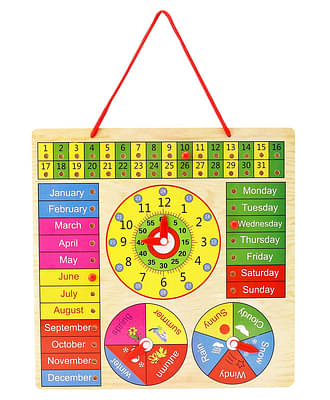 Voolex - Wooden Educational Learning Calendar Play Clock Hanging Weather Seasons Toy For Kids image
