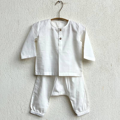 Whitewater Kids Unisex Organic Essential White Kurta + Pants image