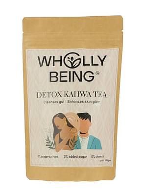 Wholly Being Detox Kahwa Tea for skin glow and gut detox with nutmeg, sea buckthorn, rose petals, orange peels(100 gm) image