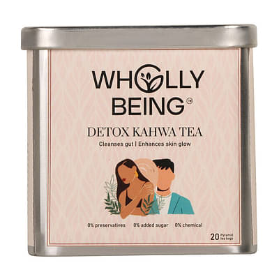 Wholly Being Detox Kahwa Tea for skin glow and gut detox with nutmeg, sea buckthorn, rose petals, orange peels(20 tea bags) image