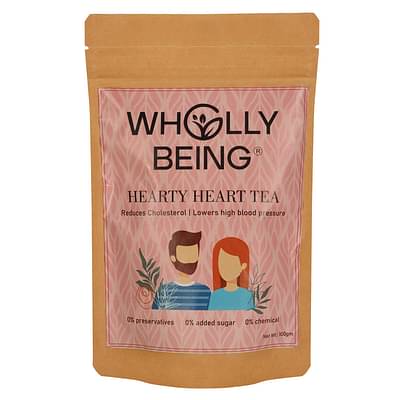 Wholly Being Hearty Heart Tea for cholestrol reduction & lowering high blood pressure with Arjun bark, Ashwagandha, Tulsi, Cinnamon etc.(100 grams) image