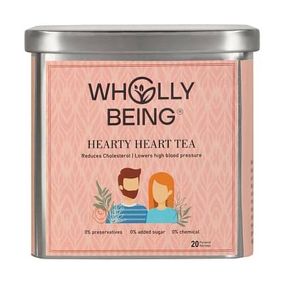 Wholly Being Hearty Heart Tea for cholestrol reduction & lowering high blood pressure with Arjun bark, Ashwagandha, Tulsi, Cinnamon etc.(20 tea bags) image